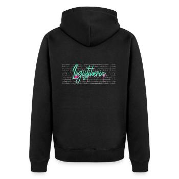 Logistik Abschluss-Geschenk Logistikerin - Unisex Premium Bio Zip Hoodie - Schwarz - Hinten - Nico (187cm)