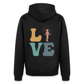 Rope Skipping Seilspringen Fitness - Unisex Premium Bio Zip Hoodie - Schwarz - Hinten - Nico (187cm)