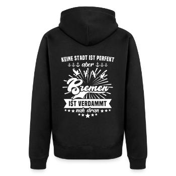 Bremen Bremer - Unisex Premium Bio Zip Hoodie - Schwarz - Hinten - Nico (187cm)