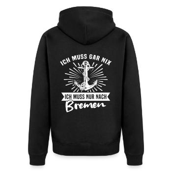 Bremen Bremer - Unisex Premium Bio Zip Hoodie - Schwarz - Hinten - Nico (187cm)
