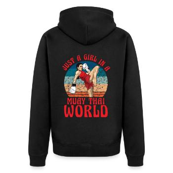 Nur ein Mädchen in einer Muay Thai Welt - Unisex Premium Bio Zip Hoodie - Schwarz - Hinten - Nico (187cm)