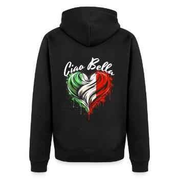 Ciao Bella - Unisex Premium Bio Zip Hoodie - Schwarz - Hinten - Nico (187cm)