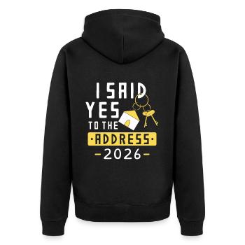 J’ai dit oui à l’adresse 2026 - Veste à capuche bio Premium Unisexe - noir - Dos - Nico (187cm)