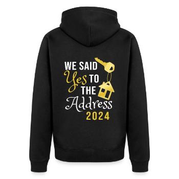 Nous avons dit oui à l’adresse 2024 - Veste à capuche bio Premium Unisexe - noir - Dos - Nico (187cm)