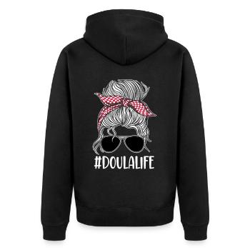 Doula Birth Worker Sunglasses - Unisex Premium Bio Zip Hoodie - Schwarz - Hinten - Nico (187cm)