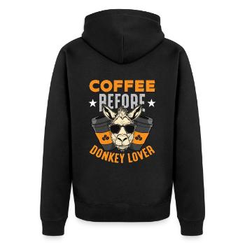 Donkey Lover Coffee Before Animals Coffee Lover - Unisex Premium Bio Zip Hoodie - Schwarz - Hinten - Nico (187cm)