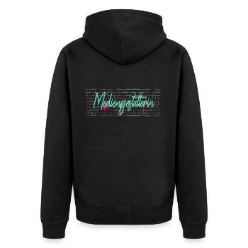 Designer Abschluss-Geschenk Mediengestalterin - Unisex Premium Bio Zip Hoodie - Schwarz - Hinten - Nico (187cm)