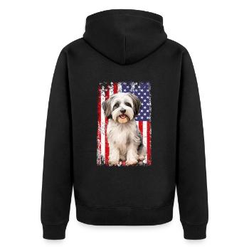 havanese dog, american flag - Unisex Premium Bio Zip Hoodie - Schwarz - Hinten - Nico (187cm)