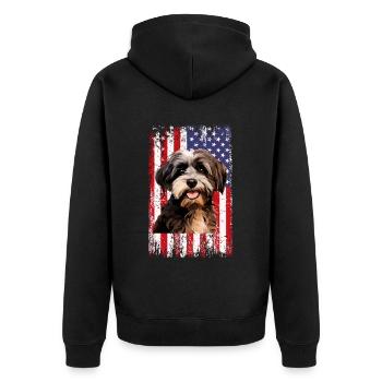 havanese dog, american flag - Unisex Premium Bio Zip Hoodie - Schwarz - Hinten - Nico (187cm)