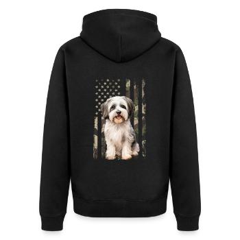 havanese dog, american flag - Unisex Premium Bio Zip Hoodie - Schwarz - Hinten - Nico (187cm)