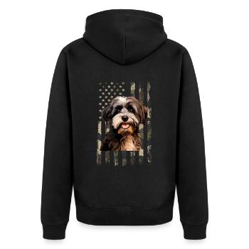 havanese dog, american flag - Unisex Premium Bio Zip Hoodie - Schwarz - Hinten - Nico (187cm)