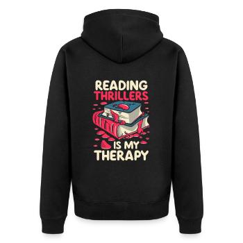 La lecture de thrillers est ma thérapie - Veste à capuche bio Premium Unisexe - noir - Dos - Nico (187cm)