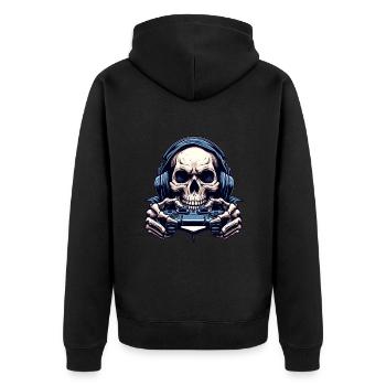 Skelett mit Gamecontroller. Design für Gamer - Unisex Premium Bio Zip Hoodie - Schwarz - Hinten - Nico (187cm)