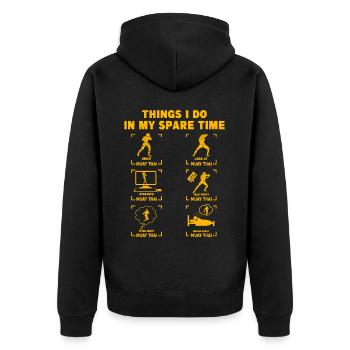 Dinge, die ich in meiner Freizeit mache Muay Thai - Unisex Premium Bio Zip Hoodie - Schwarz - Hinten - Nico (187cm)