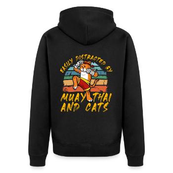 Easily distracted by Muay Thai and Cats - Unisex Premium Organic Zip Hoodie - black - Back - Nico (187cm)