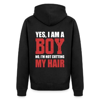 Yes I Am A Boy No I'm Not Cutting My Hair - Unisex Premium Bio Zip Hoodie - Schwarz - Hinten - Nico (187cm)