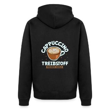 Mein Treibstoff ist Cappuccino - Unisex Premium Bio Zip Hoodie - Schwarz - Hinten - Nico (187cm)