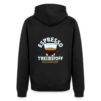 Mein Treibstoff ist Espresso - Unisex Premium Bio Zip Hoodie - Schwarz - Hinten - Nico (187cm)
