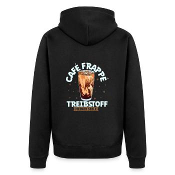Mein Treibstoff ist Café Frappé - Unisex Premium Bio Zip Hoodie - Schwarz - Hinten - Nico (187cm)