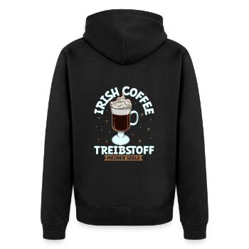 Mein Treibstoff ist Irish Coffee - Unisex Premium Bio Zip Hoodie - Schwarz - Hinten - Nico (187cm)