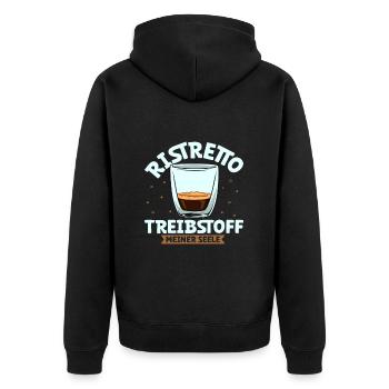 Mein Treibstoff ist Ristretto - Unisex Premium Bio Zip Hoodie - Schwarz - Hinten - Nico (187cm)