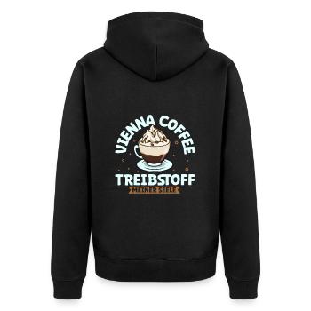 Mein Treibstoff ist Vienna Coffee - Unisex Premium Bio Zip Hoodie - Schwarz - Hinten - Nico (187cm)