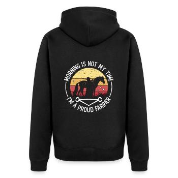 Farrier Morning Is Not My Time I'm A Metalsmith - Unisex Premium Bio Zip Hoodie - Schwarz - Hinten - Nico (187cm)