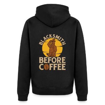 Blacksmith Before Coffee Ironworker Coffee Lover - Unisex Premium Bio Zip Hoodie - Schwarz - Hinten - Nico (187cm)