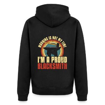 Blacksmithing Morning Is Not My Time Ironworker - Unisex Premium Bio Zip Hoodie - Schwarz - Hinten - Nico (187cm)