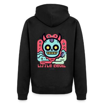 Moderner Cartoon-Stil: Kleiner Teufel - Unisex Premium Bio Zip Hoodie - Schwarz - Hinten - Nico (187cm)
