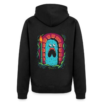 Einfaches Cartoon-Dickes Monster Gruseliger Kerker - Unisex Premium Bio Zip Hoodie - Schwarz - Hinten - Nico (187cm)