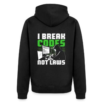Ethical Hacker I Break Codes Not Laws - Unisex Premium Bio Zip Hoodie - Schwarz - Hinten - Nico (187cm)