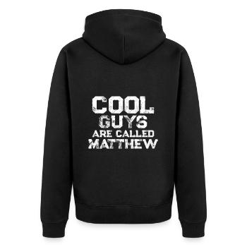 Cool guys are called Matthew - Unisex Premium Bio Zip Hoodie - Schwarz - Hinten - Nico (187cm)
