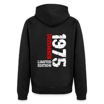 1975 Dezember Limited Edition 48. Geburtstag Deko - Unisex Premium Bio Zip Hoodie - Schwarz - Hinten - Nico (187cm)