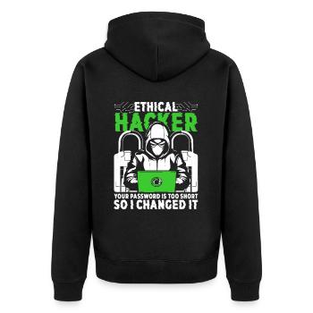 Ethical Hacker Your Password Is Too Short - Unisex Premium Bio Zip Hoodie - Schwarz - Hinten - Nico (187cm)