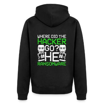 Where Did The Hacker Go? He Ransomware - Unisex Premium Organic Zip Hoodie - black - Back - Nico (187cm)