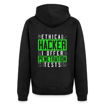 Ethical Hacker I Offer Penetration Tests - Unisex Premium Bio Zip Hoodie - Schwarz - Hinten - Nico (187cm)