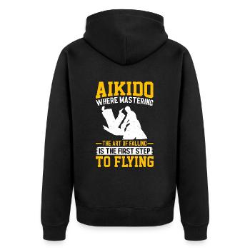 Aikido where mastering the art of falling - Unisex Premium Organic Zip Hoodie - black - Back - Nico (187cm)