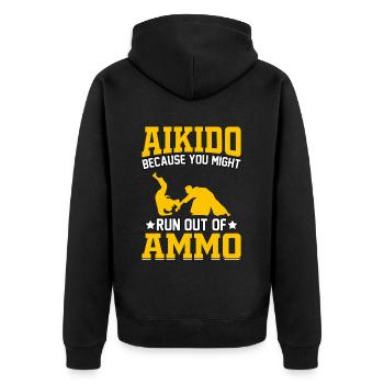 Aikido, weil dir die Munition ausgehen könnte - Unisex Premium Bio Zip Hoodie - Schwarz - Hinten - Nico (187cm)