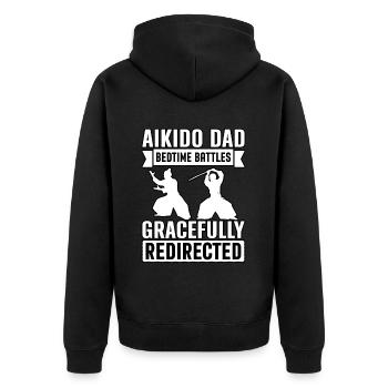 Aikido Papa Schlafenszeitkämpfe anmutig umgeleitet - Unisex Premium Bio Zip Hoodie - Schwarz - Hinten - Nico (187cm)