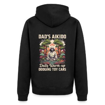 Dad's Aikido daily warm-up dodging toy cars - Unisex Premium Organic Zip Hoodie - black - Back - Nico (187cm)