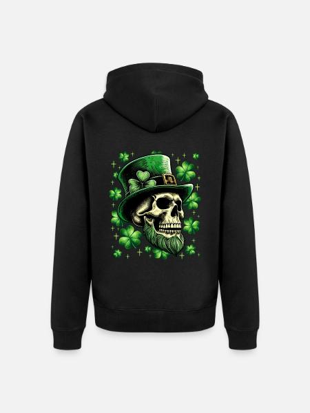 St. Patrick's Day Irish Skull - Unisex Premium Organic Zip Hoodie - black