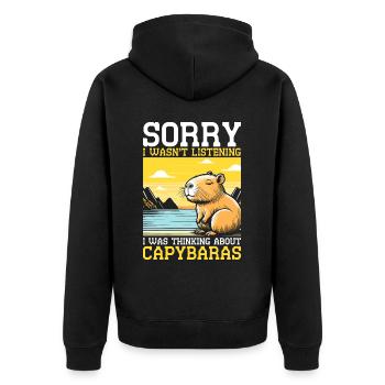 Thinking about Capybaras - Unisex Premium Organic Zip Hoodie - black - Back - Nico (187cm)