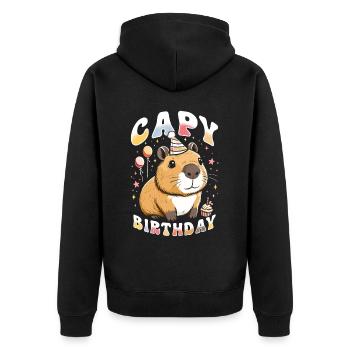 Capy Birthday - Unisex Premium Organic Zip Hoodie - black - Back - Nico (187cm)