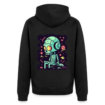 Cartoon Robots in Space: Rethinking - Unisex Premium Organic Zip Hoodie - black - Back - Nico (187cm)