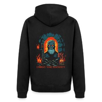 Embrace your manhood in the dungeon - Unisex Premium Organic Zip Hoodie - black - Back - Nico (187cm)