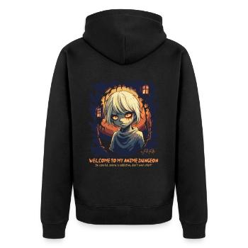 Anime Sucht: Willkommen in meinem Anime Kerker - Unisex Premium Bio Zip Hoodie - Schwarz - Hinten - Nico (187cm)
