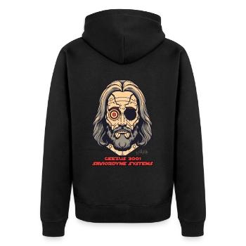 Tech Jesus: Retter Systeme - Unisex Premium Bio Zip Hoodie - Schwarz - Hinten - Nico (187cm)