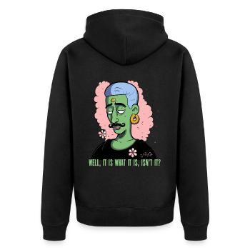 Es ist, was es ist: Queer, Gay, LGBTQ+ - Unisex Premium Bio Zip Hoodie - Schwarz - Hinten - Nico (187cm)