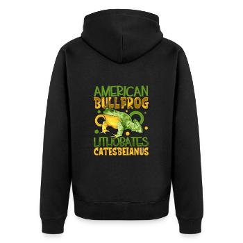 Amerikanischer Ochsenfrosch - Unisex Premium Bio Zip Hoodie - Schwarz - Hinten - Nico (187cm)